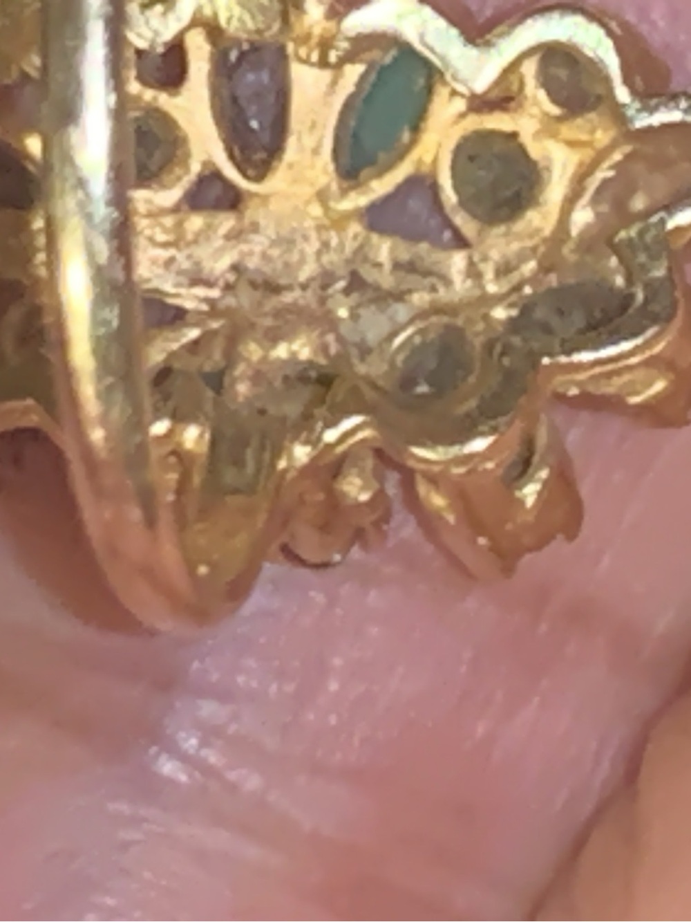 18k antique Gold Ring with Green and Blue Gem Accents - Picture 11 of 15